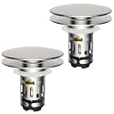 Hibbent 2 Pack Upgraded 3 in 1 Bathroom Sink Drain Strainer, Pop Up Sink Stopper with Big Cap, Anti-Clogging Metal Filter Basket,Sink Plug with Hair Catcher for 1.1''~2.36'' Basin, Brushed Nickel