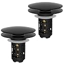 Hibbent 2 Pack Upgraded 3 in 1 Bathroom Sink Drain Strainer, Pop Up Sink Stopper with Big Push Cap, Anti-Clogging Metal Filter Basket,Sink Plug with Hair Catcher for 1.1''~2.36'' Basin, Matte Black