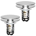 Hibbent 2 Pack Upgraded 3 in 1 Bathroom Sink Drain Strainer, Pop Up Sink Stopper with Big Push Cap, Anti-Clogging Metal Filter Basket,Sink Plug with Hair Catcher for 1.1''~2.36'' Basin, Chrome
