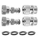 Hibbent Swivel Garden Hose Quick Connector, 360° Rotatable Faucet Hose Quick Connect Fitting, Solid Brass 3/4 Inch GHT Thread, Female and Male Adapter (2 Sets)