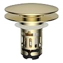 Hibbent Upgraded 3 in 1 Bathroom Sink Drain Strainer, Pop Up Sink Stopper with Big Push Cap, Anti-Clogging Metal Filter Basket,Sink Plug with Hair Catcher for 1.1''~2.36'' Basin, Brushed Gold