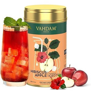 hibiscus apple iced tea instant premix 150 g 60 servings  lightly sweetened iced tea  tarty hibiscus amp sweet apple  best for mocktails amp cocktails  packed in tin caddy  vahdam
