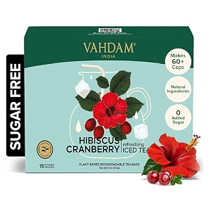 vahdam hibiscus cranberry iced tea 15 pitcher bags - zero added sugar pure hibiscus amp cranberry blend - best for mocktails amp cocktails - biodegradable