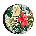 Hibiscus Flowers Spare Tire Cover for RV Trailer Summer Tropical Plants Palm Leaf Wheel Protectors Weatherproof Polyester Tire Case for All Cars SUV Camper Travel 15 inch