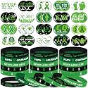 Hiboom 80 Pcs Mental Health Awareness Bracelets and Pins Set Green Ribbon Awareness Gift for Women Bulk Buttons Badge and Bracelets for Mental Health Supplies Party Favors