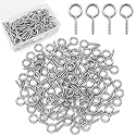 Hicarer 100 Pack 2.2 Inch Zinc Plated Carbon Steel Eye Bolt, M6 Thread Heavy Duty Screw Hook, Self Tapping Screw for Wood, Galvanized Ring Bolt for Indoor Outdoor Use