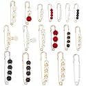 Hicarer 18 Pcs Pearl Safety Pin Brooches for Women Clothing Retro Style