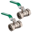Hicarer 2 Pcs 3/4'' Air Piping Fittings, Brass Ball Valve, 3/4'' Shut-Off Fittings Fit for Shop Garage Compressed Air Piping System, 200 PSI Nickel Plated Brass (Green)