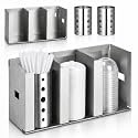 Hicarer 3 Compartments Stainless Steel Cup Dispenser with 2 Straw Holder