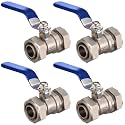 Hicarer 4 Pcs 3/4'' Air Piping Fittings, Brass Ball Valve, 3/4'' Shut-Off Fittings Fit for Shop Garage Compressed Air Piping System, 200 PSI Nickel Plated Brass (Blue)