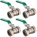 Hicarer 4 Pcs 3/4'' Air Piping Fittings, Brass Ball Valve, 3/4'' Shut-Off Fittings Fit for Shop Garage Compressed Air Piping System, 200 PSI Nickel Plated Brass (Green)