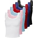 Hicarer 6 Pieces Lace Camisole Tank Tops Lace Trim Camisole Straps Womens Cami Undershirt Ribbed Tank Tops for Women