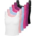 Hicarer 6 Pieces Lace Camisole Tank Tops Lace Trim Camisole Straps Womens Cami Undershirt Ribbed Tank Tops for Women