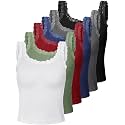 Hicarer 6 Pieces Lace Camisole Tank Tops Lace Trim Camisole Straps Womens Cami Undershirt Ribbed Tank Tops for Women