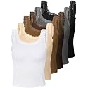 Hicarer 6 Pieces Lace Camisole Tank Tops Lace Trim Camisole Straps Womens Cami Undershirt Ribbed Tank Tops for Women
