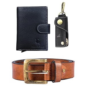 hide amp skin leather men39s card holder belt and keychain combo gift box black belt combo