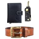 HIDE &amp; SKIN Leather Men's Card Holder, Belt, and Keychain Combo Gift Box (Black Belt Combo)