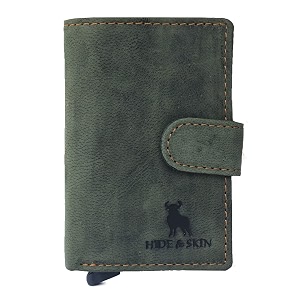 hide amp skin magma genuine leather unisex rfid card holder green