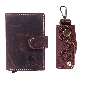 hide amp skin rust brown genuine leather unisex rfid card holder tampla