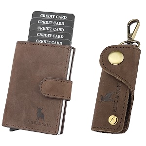 hide amp skin sheikh brown genuine leather unisex rfid card holder and key chain combo