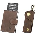 HIDE &amp; SKIN SHEIKH Brown Genuine Leather Unisex RFID Card Holder and Key Chain Combo