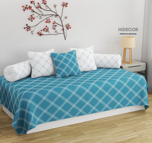 hidecor cotton geometric diwan set blue