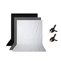 Hiffin® 8x12 ft Black|White|Gray Screen, Photography Backdrop Background with 2 Clip, Chromakey Panel for Photo Backdrop Video Studio, Muslin Background Screen