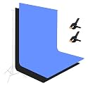 HIFFIN 8x12 ft Blue &amp; Black Screen, Photography Backdrop Background with 2 Pcs Clip, Blue &amp; Black Chromakey Panel for Photo Backdrop Video Studio, Muslin Background Screen for Photo Video Studio