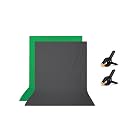 HIFFIN 8x12 ft Green|Gray Screen, Photography Backdrop Background with 2 Clip, Chromakey Panel for Photo Backdrop Video Studio, Muslin Background Screen