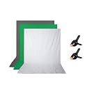 HIFFIN® 8x12 ft Green|White|Gray Screen, Photography Backdrop Background with 2 Clip, Chromakey Panel for Photo Backdrop Video Studio, Muslin Background Screen