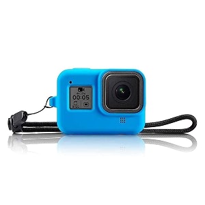 hiffin protective silicone sleeve case  lanyard accessories soft rubber frame cover protection for go pro compatible with gopro hero 8 black action camera blue