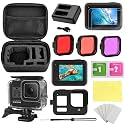 Hiffin Accessories Kit for Gopro Hero 9 Black Waterproof Housing Case + 3 Lens Filters + Waterproof Carrying Case + Silicone Case + Tempered Glass Bundle & Charger for GoPro Hero 9 AVS11
