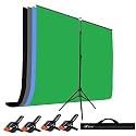 HIFFIN Black|Blue|Green|Gray Screen Backdrop 6x10 ft with Stand -6x9FT Photography Backdrop with 1PC 6.5FT T-Shape Backdrop Stands, 4PCs Spring Clamps, 1PCs Carry Bag