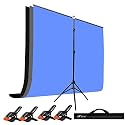HIFFIN Black|Blue|Grey Screen Backdrop 6x10 ft with Stand -6x9FT Photography Backdrop with 1PC 6.5FT T (T Shape KIT Curtain 3, T KIT Clip-4 C3 Black|Blue|Grey)