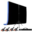 HIFFIN Black|Blue Screen Backdrop 6x10 ft with Stand -6x9FT Photography Backdrop with 1PC 6.5FT T-Shape Backdrop Stands, 4PCs Spring Clamps, 1PCs (T Shape KIT Curtain 2, T KIT Clip-4 C2 Blue|Black)