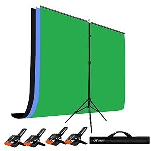 hiffin blackgreenblue screen backdrop 6x10 ft with stand -6x9ft photography backdrop with 1pc 65ft t t shape kit curtain 3 t kit clip-4 c3 blackgreenblue