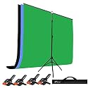 HIFFIN Black|Green|Blue Screen Backdrop 6x10 ft with Stand -6x9FT Photography Backdrop with 1PC 6.5FT T (T Shape KIT Curtain 3, T KIT Clip-4 C3 Black|Green|Blue)