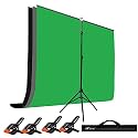 HIFFIN Black|Green|Gray Screen Backdrop 6x10 ft with Stand -6x9FT Photography Backdrop with 1PC 6.5FT T (T Shape KIT Curtain 3, T KIT Clip-4 C3 Black|Green|Gray)