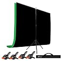 HIFFIN Black|Green Screen Backdrop 6x10 ft with Stand -6x9FT Photography Backdrop with 1PC 6.5FT T-Shape Backdrop Stands, 4PCs Spring Clamps, 1PCs (T Shape KIT Curtain 2, T KIT Clip-4 C2 Green|Black)