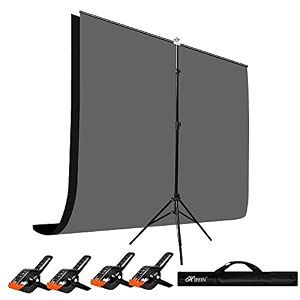 hiffin blackgrey screen backdrop 6x10 ft with stand -6x9ft photography backdrop with 1pc 65ft t-shape backdrop stands 4pcs spring clamps 1pcs t shape kit curtain 2 t kit clip-4 c2 grayblack