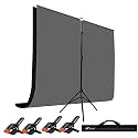 HIFFIN Black|Grey Screen Backdrop 6x10 ft with Stand -6x9FT Photography Backdrop with 1PC 6.5FT T-Shape Backdrop Stands, 4PCs Spring Clamps, 1PCs (T Shape KIT Curtain 2, T KIT Clip-4 C2 Gray|Black)