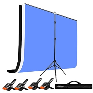 hiffin blackwhiteblue screen backdrop 6x10 ft with stand -6x9ft photography backdrop with 1pc 65ft t t shape kit curtain 3 t kit clip-4 c3 blackwhiteblue