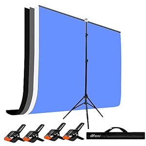 hiffin blackwhitegrayblue screen backdrop 6x10 ft with stand -6x9ft photography backdrop with 1pc 65ft t-shape backdrop stands 4pcs spring clamps 1pcs carry bag