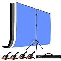 HIFFIN Black|White|Gray|Blue Screen Backdrop 6x10 ft with Stand -6x9FT Photography Backdrop with 1PC 6.5FT T-Shape Backdrop Stands, 4PCs Spring Clamps, 1PCs Carry Bag