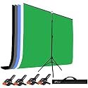 HIFFIN Black|White|Green|Blue|Gray Screen Backdrop 6x10 ft with Stand -6x9FT Photography Backdrop with 1PC 6.5FT T-Shape Backdrop Stands, 4PCs Spring Clamps, 1PCs Carry Bag