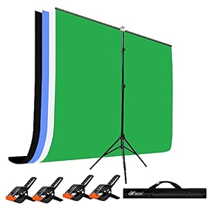 hiffin blackwhitegreenblue screen backdrop 6x10 ft with stand -6x9ft photography backdrop with 1pc 65ft t-shape backdrop stands 4pcs spring clamps 1pcs carry bag