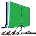 HIFFIN Black|White|Green|Blue Screen Backdrop 6x10 ft with Stand -6x9FT Photography Backdrop with 1PC 6.5FT T-Shape Backdrop Stands, 4PCs Spring Clamps, 1PCs Carry Bag