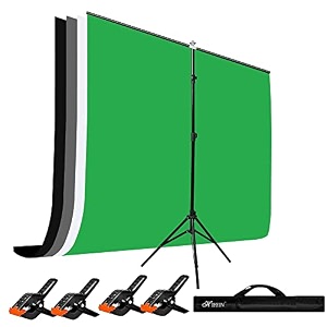 hiffin blackwhitegreengray screen backdrop 6x10 ft with stand -6x9ft photography backdrop with 1pc 65ft t-shape backdrop stands 4pcs spring clamps 1pcs carry bag