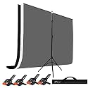 HIFFIN Black|White|Grey Screen Backdrop 6x10 ft with Stand -6x9FT Photography Backdrop with 1PC 6.5FT T (T Shape KIT Curtain 3, T KIT Clip-4 C3 Black|White|Grey)