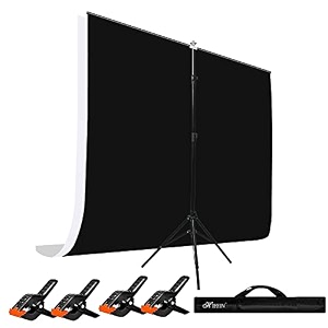 hiffin blackwhite screen backdrop 6x10 ft with stand -6x9ft photography backdrop with 1pc 65ft t-shape backdrop stands 4pcs spring clamps 1pcs t shape kit curtain 2 t kit clip-4 c2 blackwhite